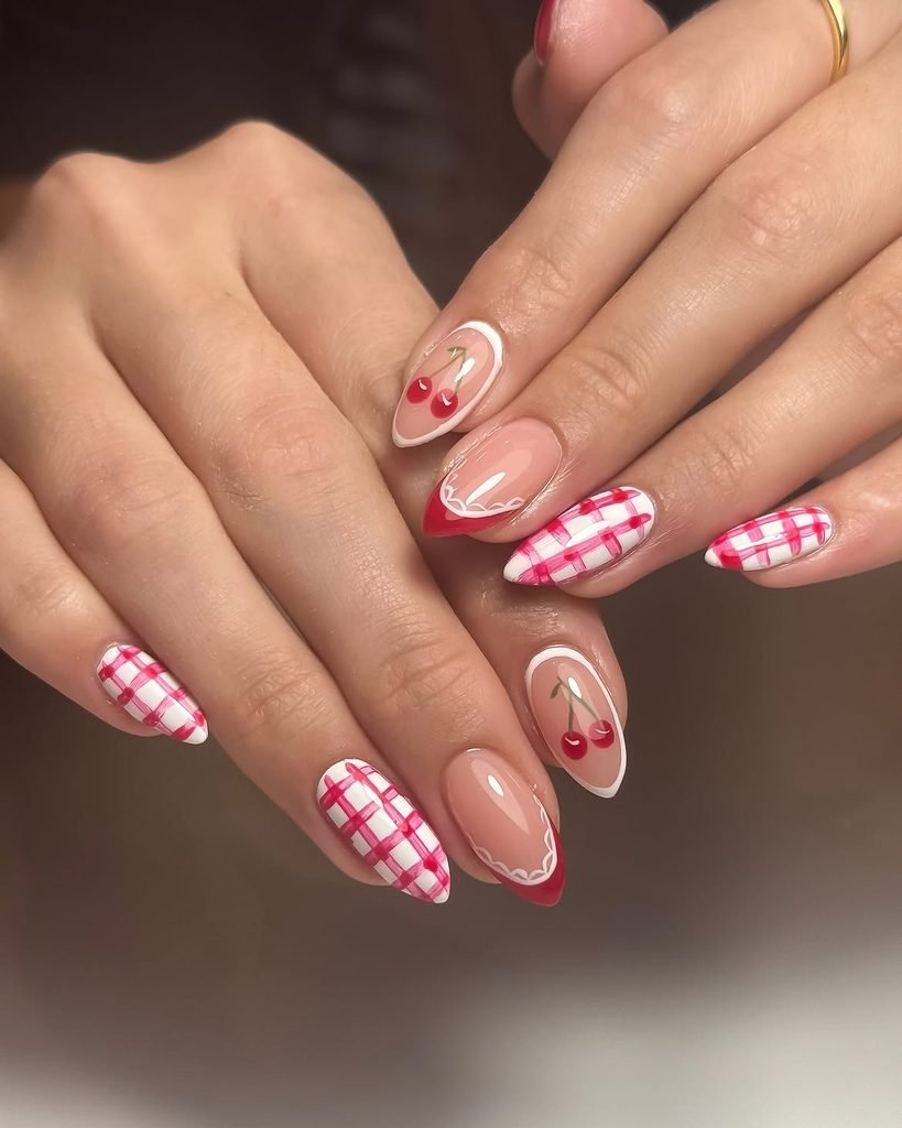 Picnic Gingham with Tiny Cherries