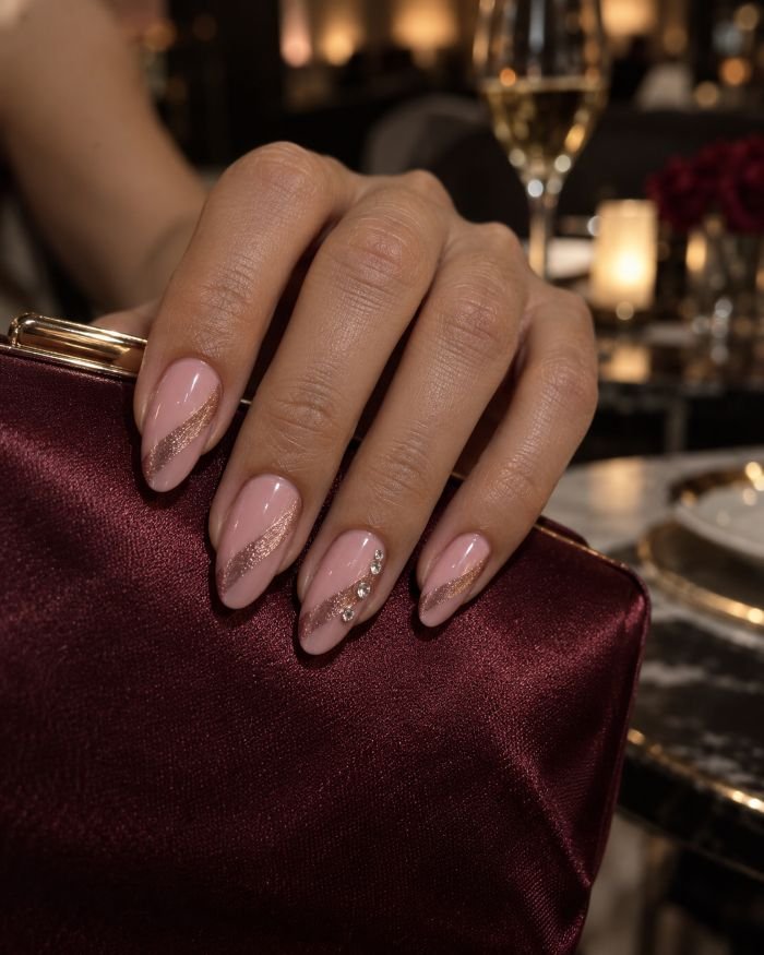 Pink Cat-Eye Nails With a Crystal Trail