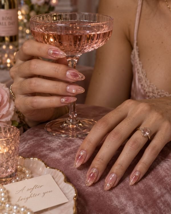Pink Champagne Chrome Aura Nails