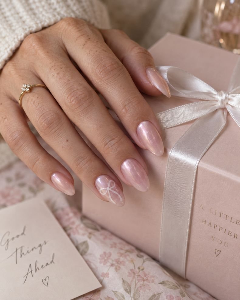 Pink Glaze With Painted Ribbon Bows