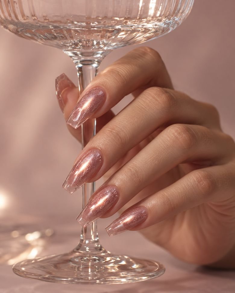 Pink Jelly Glass Cat-Eye Nails