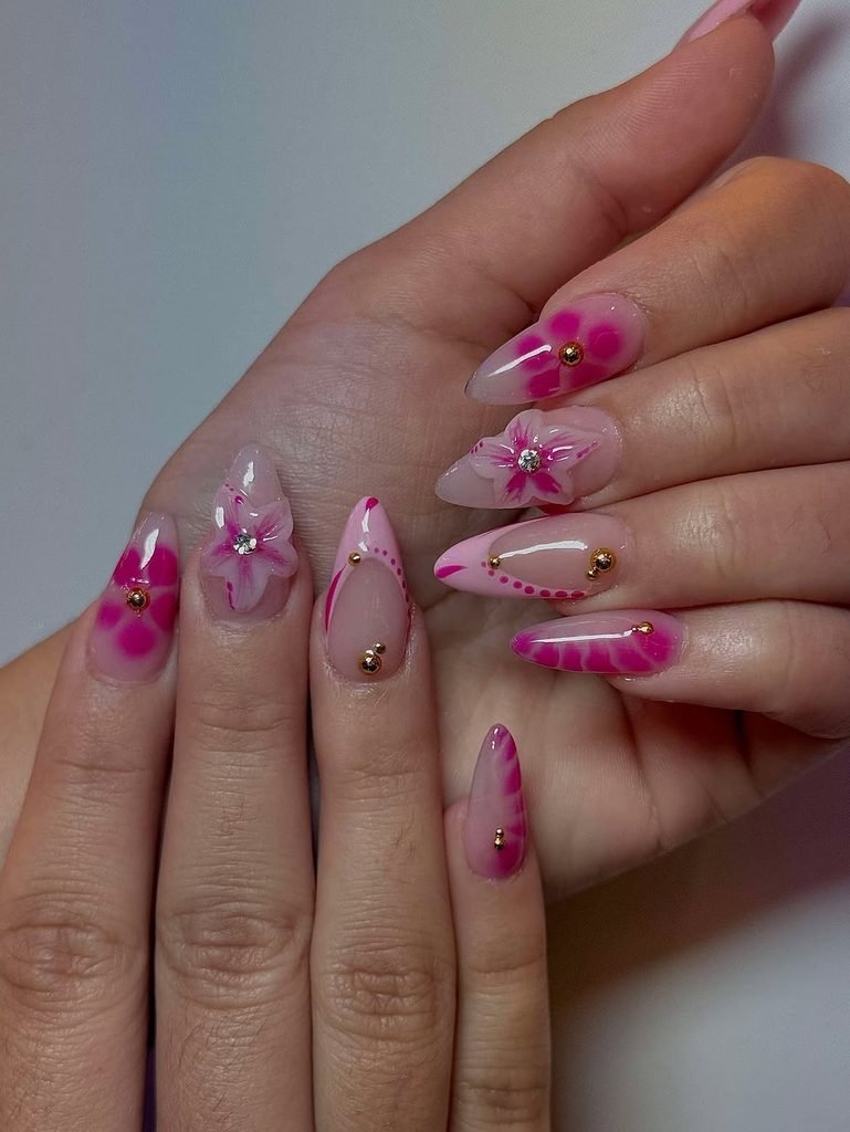 Pink Peony 3D Nails