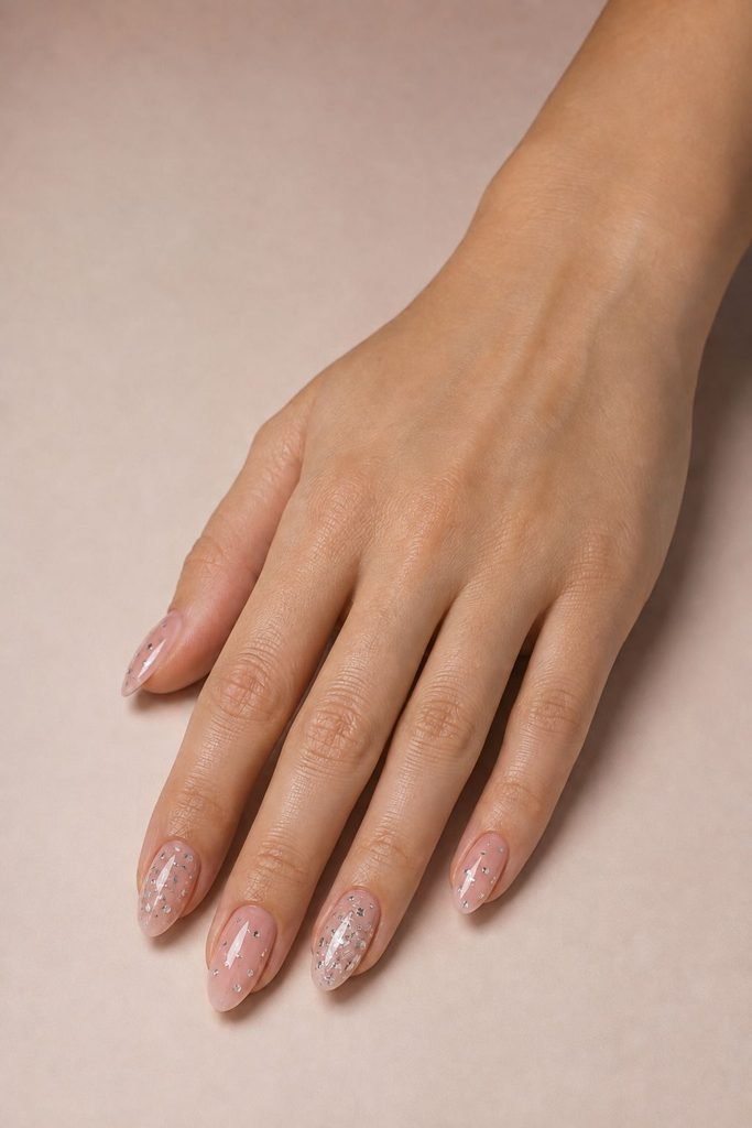 Pink and Silver Confetti Nails