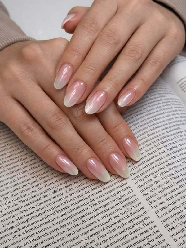 Pink-to-Milk Glazed Ombré Nails