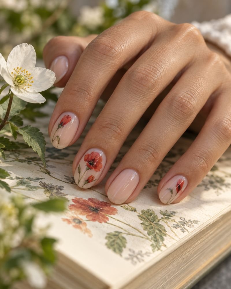 Poppy Petals on Sheer Nude
