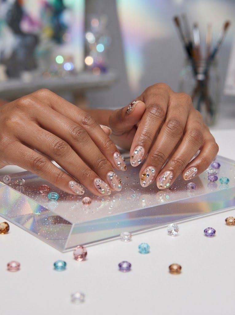  Rainbow AB Crystal Mosaic Nails