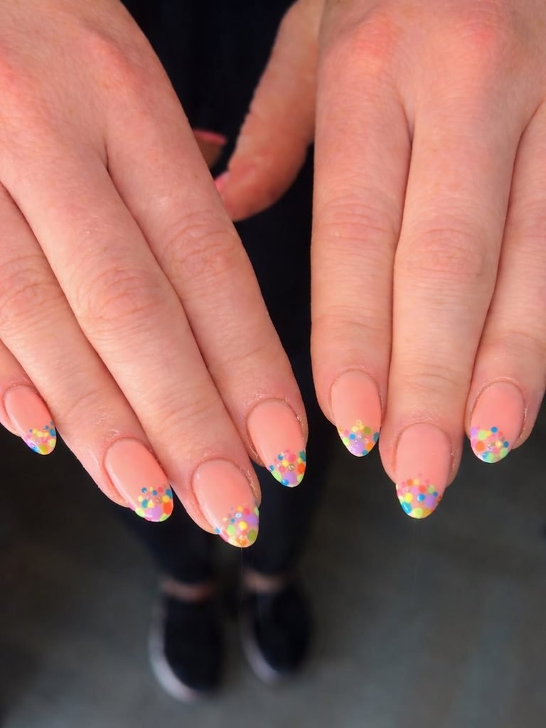 Rainbow Confetti Negative-Space Nails
