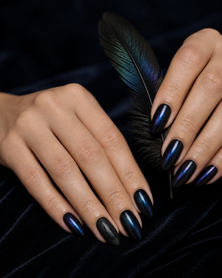 Raven-Wing Shimmer Nails