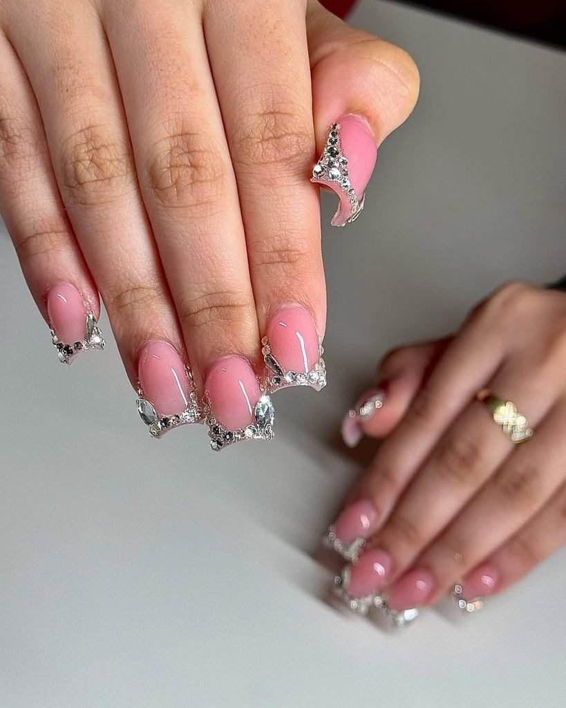 Rhinestone Micro-French Nails