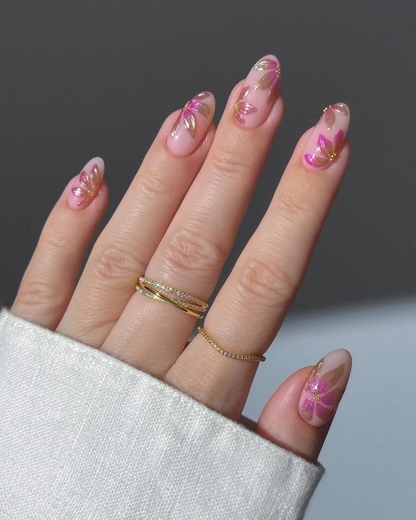 Rose Gold 3D Floral Nails