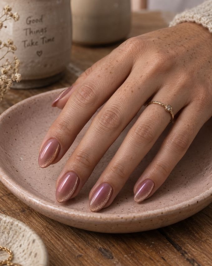 Rose Gold Crescent Cat-Eye Nails
