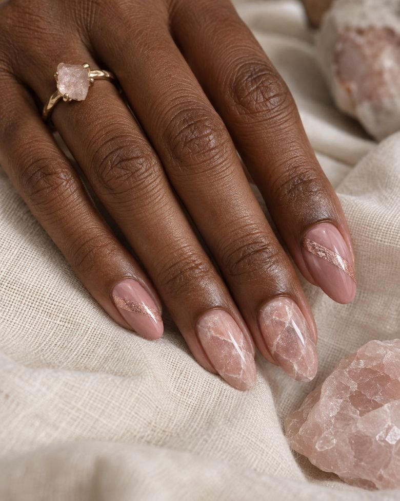 Rose Quartz and Cat-Eye Accent Nails