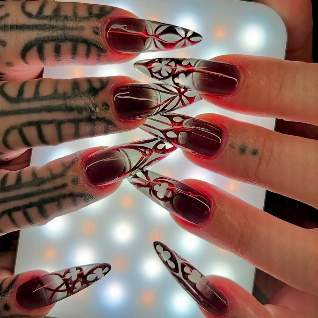  Ruby Cathedral Stained-Glass Nails