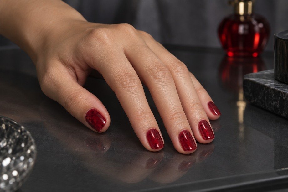 Ruby Jelly Suspended-Glitter Nails