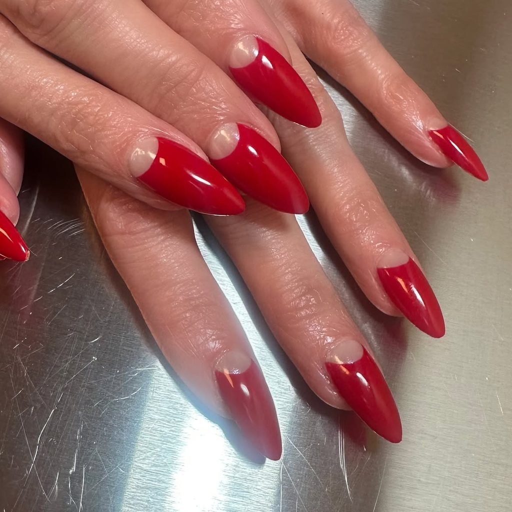 Ruby Red Half-Moon Nails