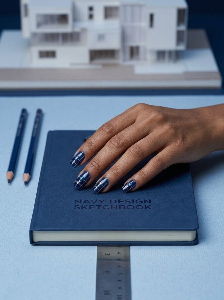  Sapphire Baguette Grid Nails