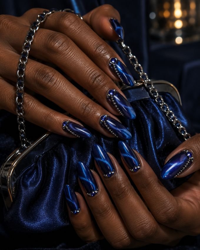 Sapphire Teardrop Chain Nails