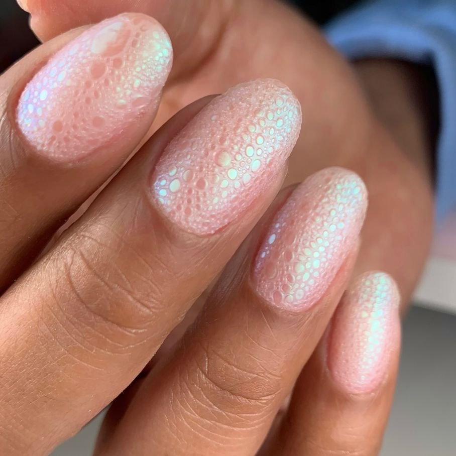 Satin Bubble Bath Nails With Glossy Waves