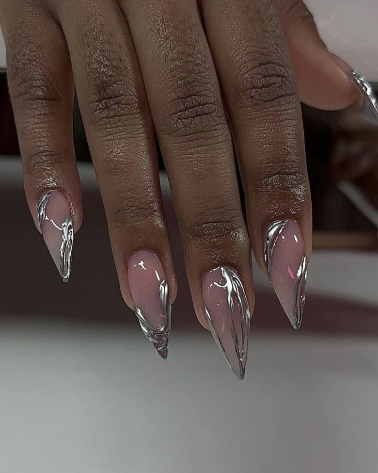 Sculpted Liquid Silver Nails