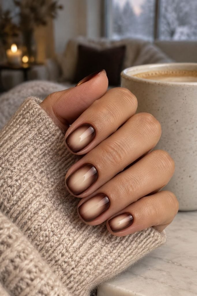 Short Cocoa and Cream Aura Nails