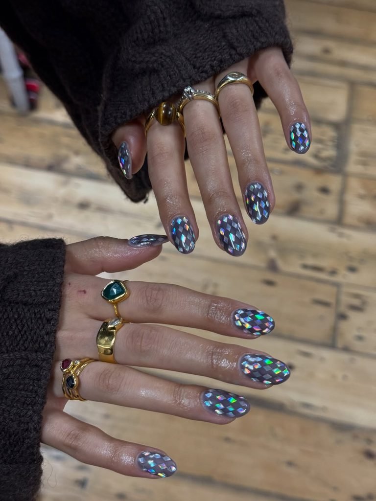 Silver Disco Confetti Nails