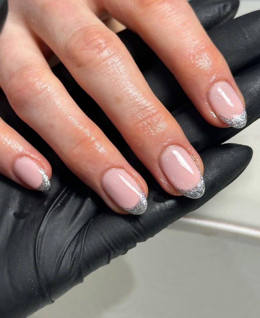 Silver Glitter Micro-French Tips
