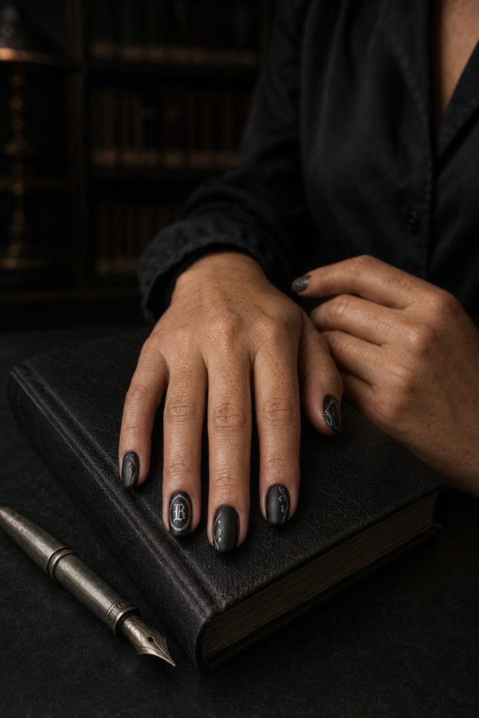  Silver Gothic Monogram Nails