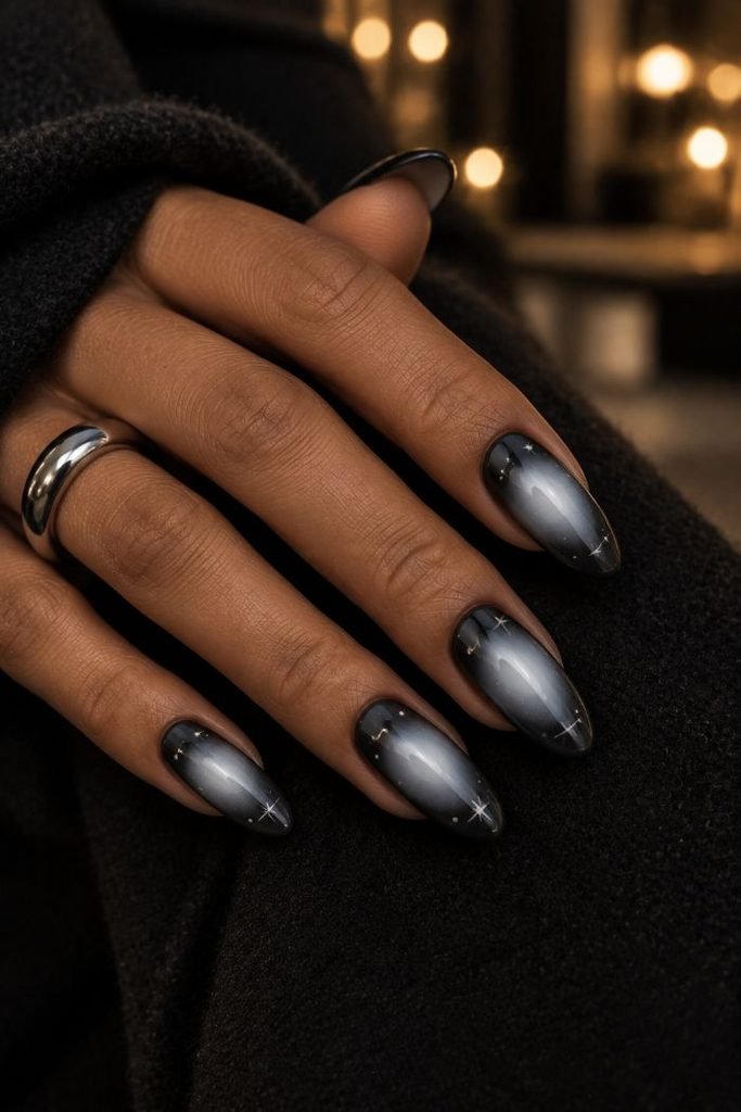 Silver Gray Starfield Aura Nails