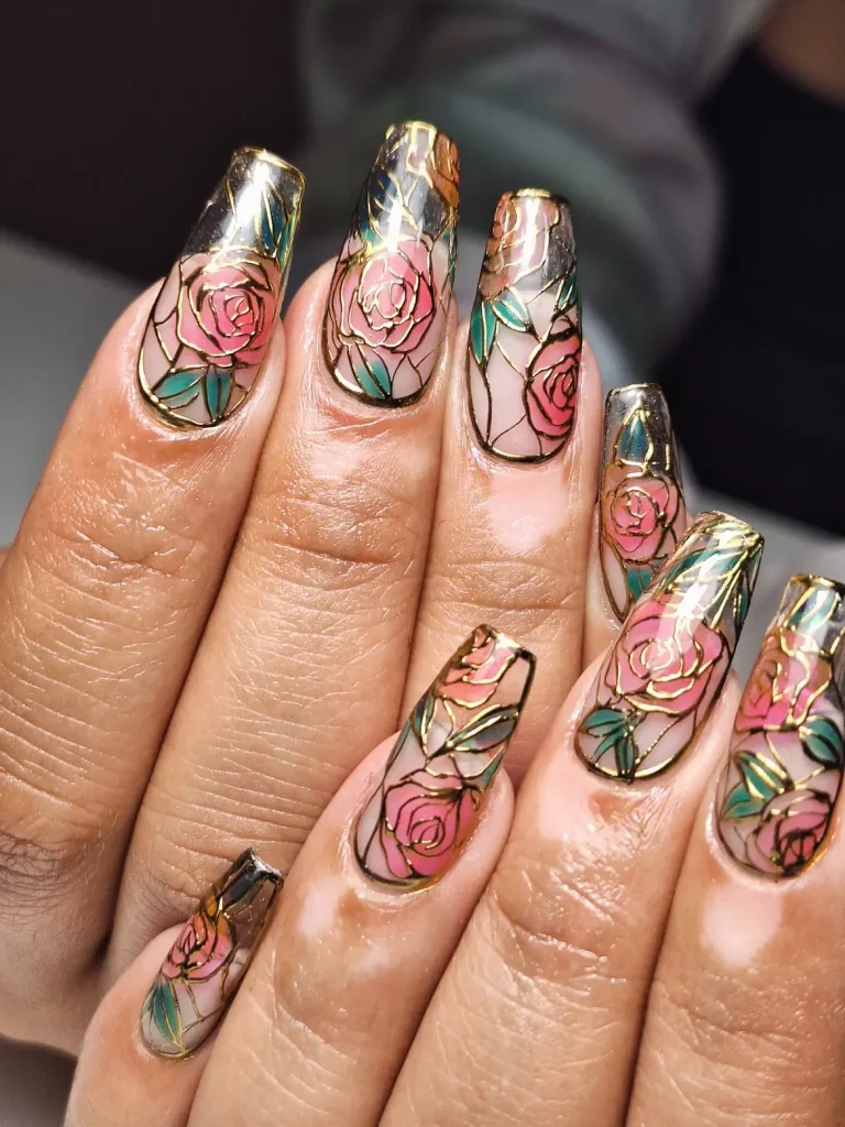 Silver Rose-Window Nails