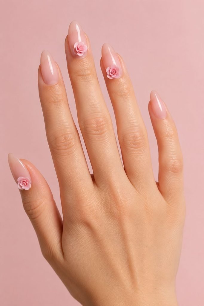 Soft Pink 3D Rose Nails