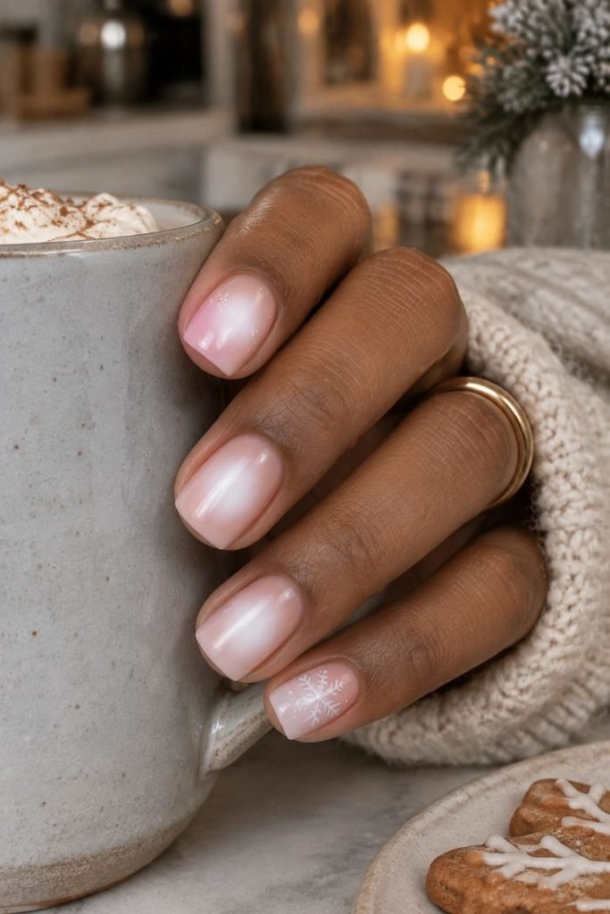 Soft Pink Snowflake Aura Nails