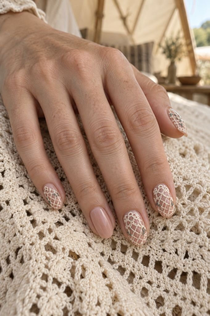  Sun-Bleached Crochet Grid Nails
