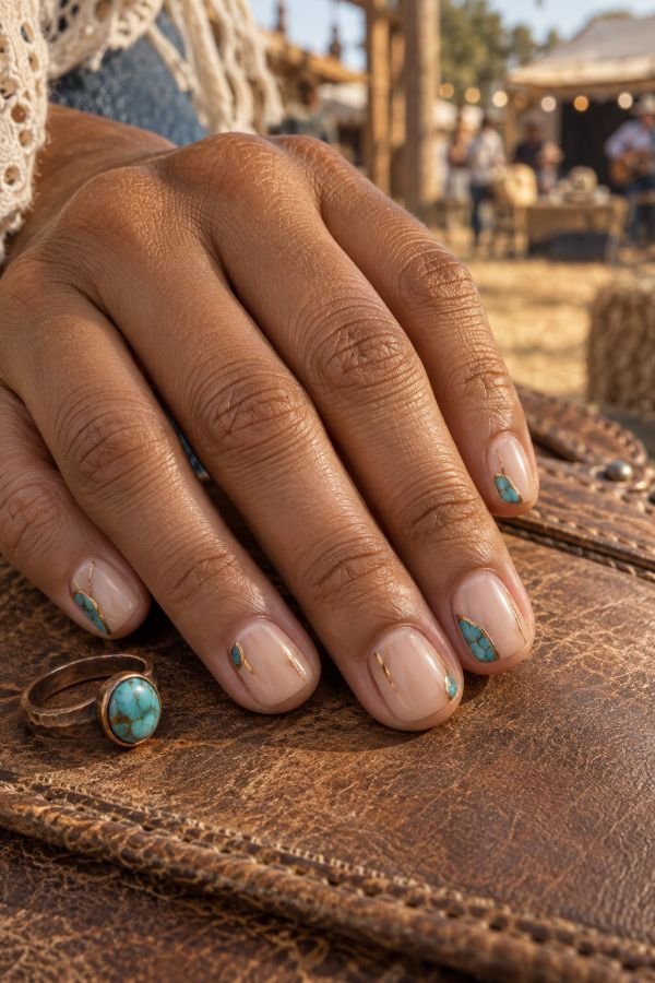 Turquoise-and-Copper Inlay Square Nails
