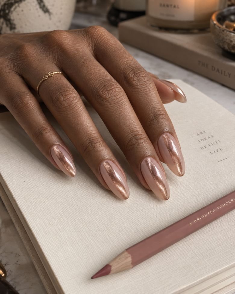 Vertical Rose Gold Ribbon Nails