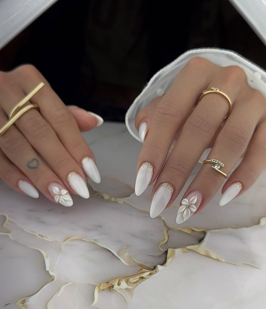  White Orchid 3D Nails