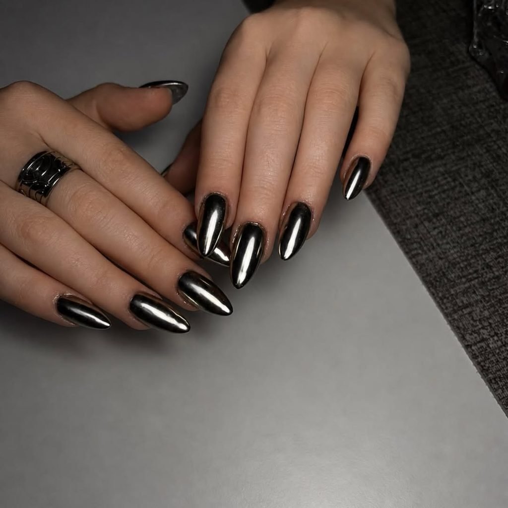 Gunmetal Armor Chrome Nails