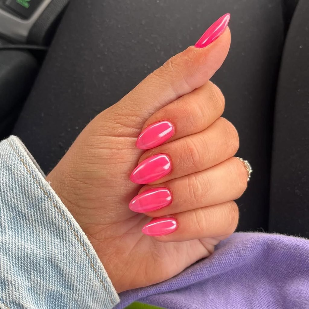 Neon Pink Chrome Nails