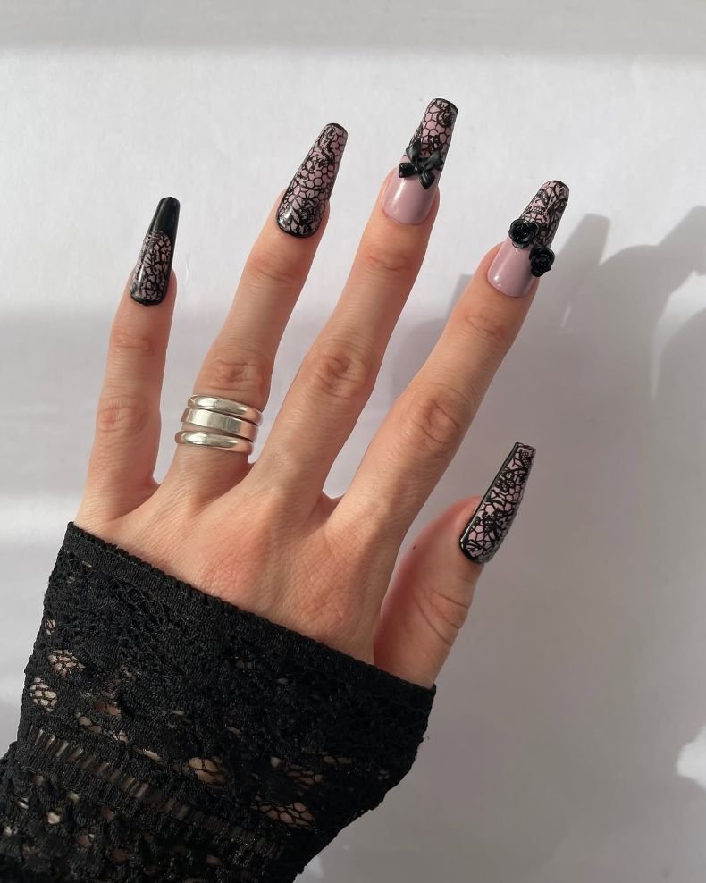 Black Lace French Tips