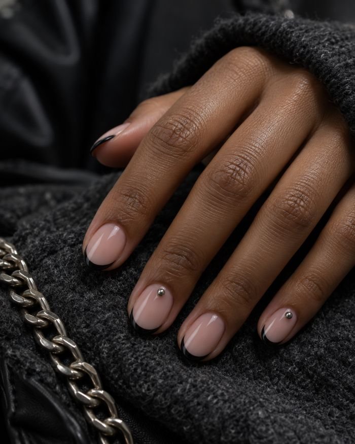Black Micro-French With Pewter Studs