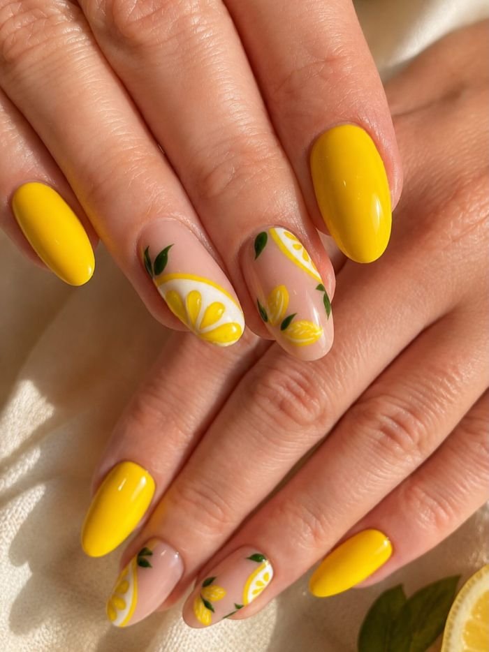 Lemon Slice Accent Nails