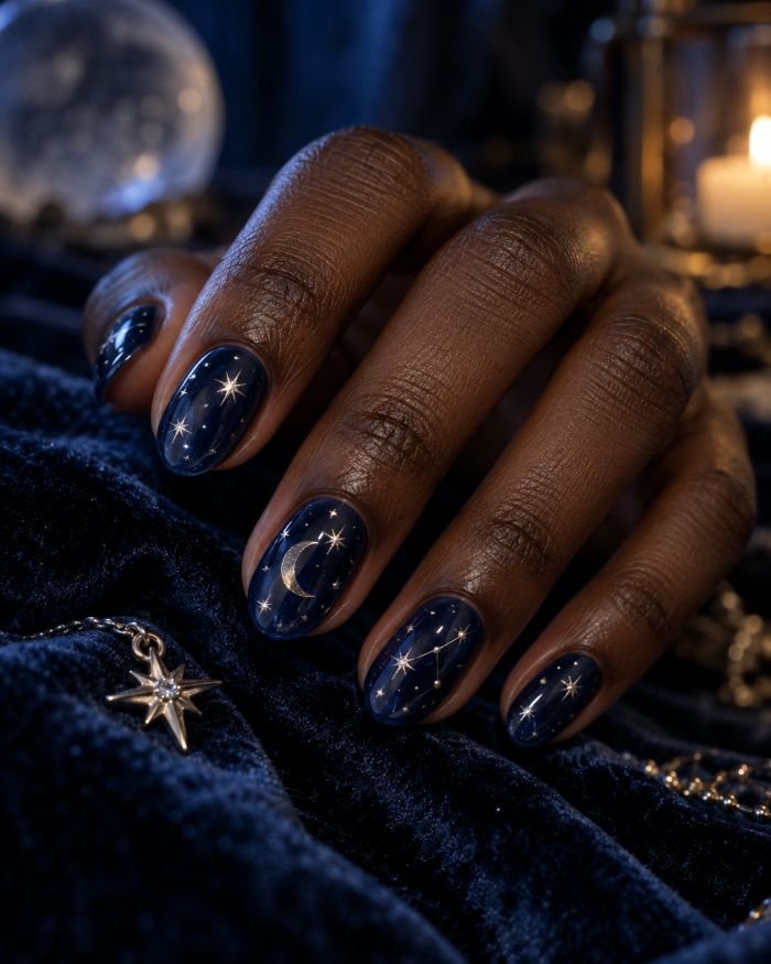  Midnight Navy Celestial Nails