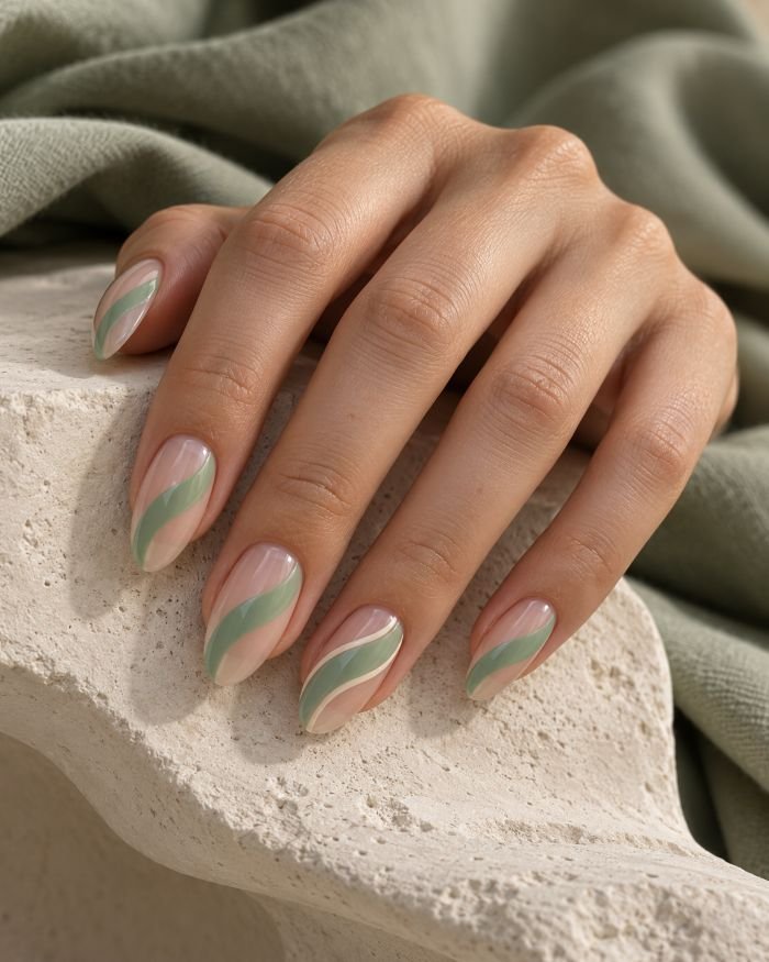 Mint Negative-Space Waves