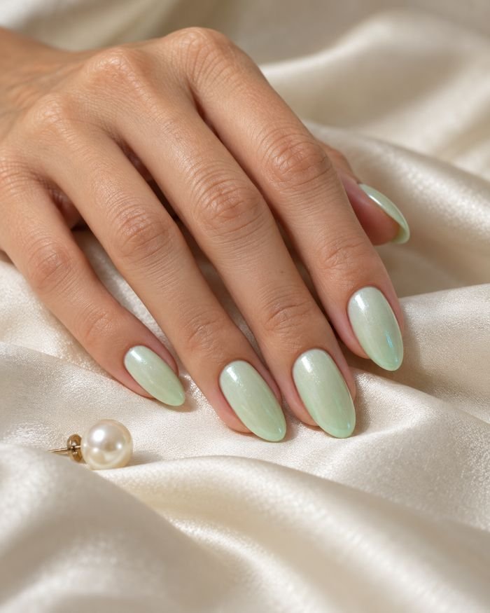 Mint Pearl Glaze Nails