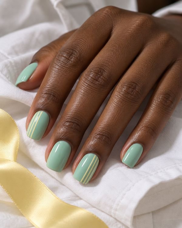 Mint and Butter Yellow Pinstripe Nails