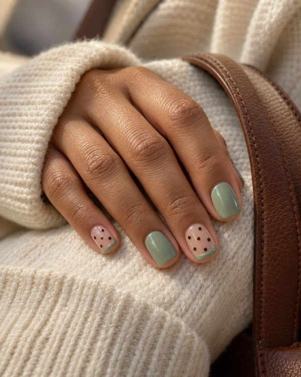  Mint and Cocoa Polka Dot Nails