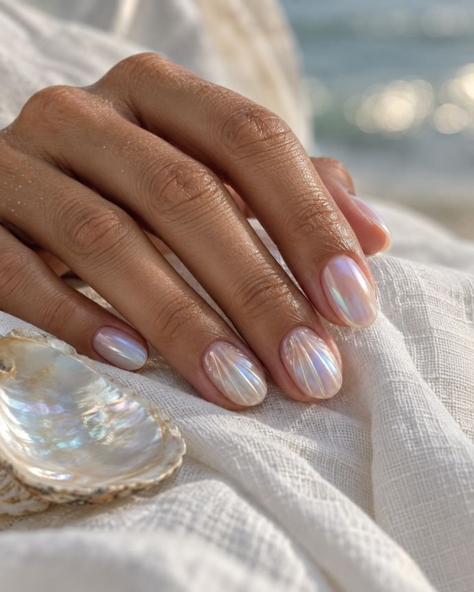 Opal Shell Ribbed Nails