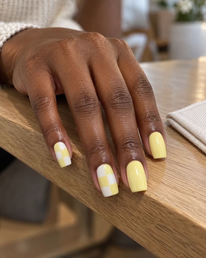 Oversized Yellow and White Checkerboard Accents