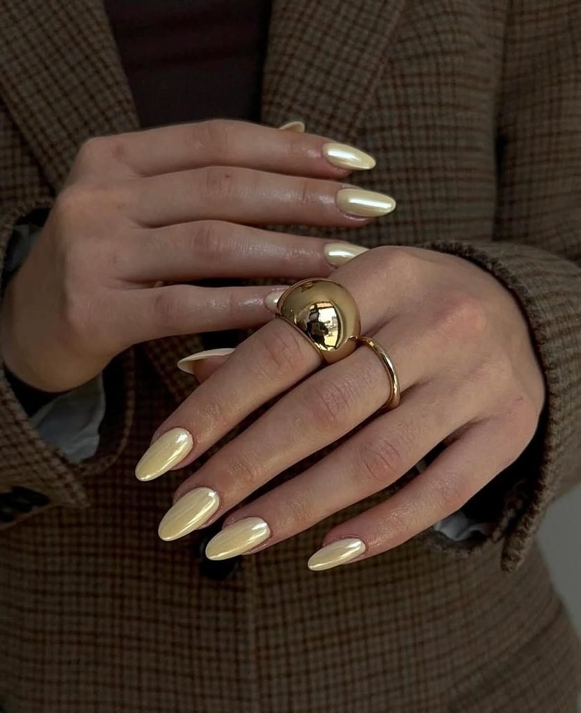 Pearly Yellow Glazed Nails