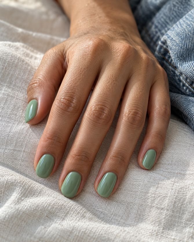 Short Glossy Spearmint Nails