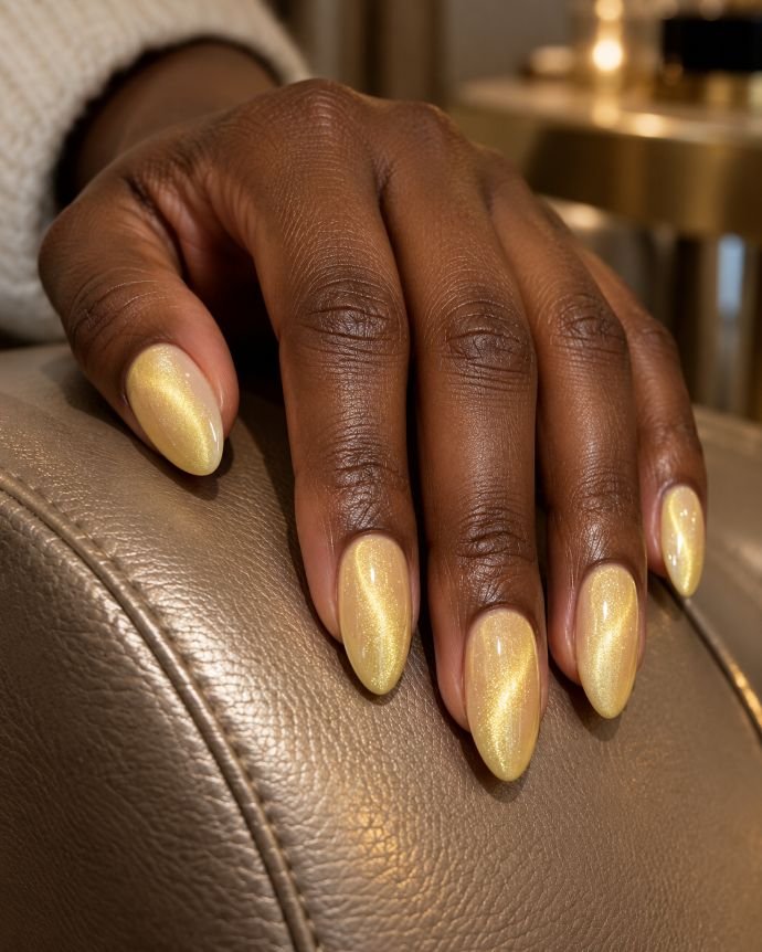 Yellow Velvet Cat-Eye Nails